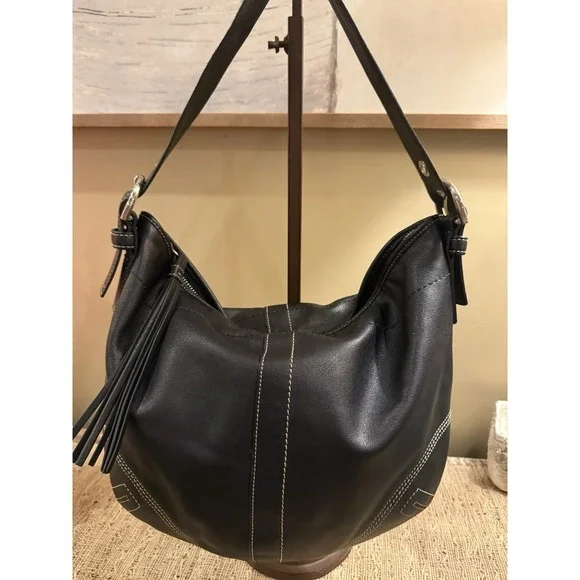 Y2K‎ Coach Soho Black Leather Medium Hobo Tassel Shoulder Bag 8A03 - Picture 5 of 16